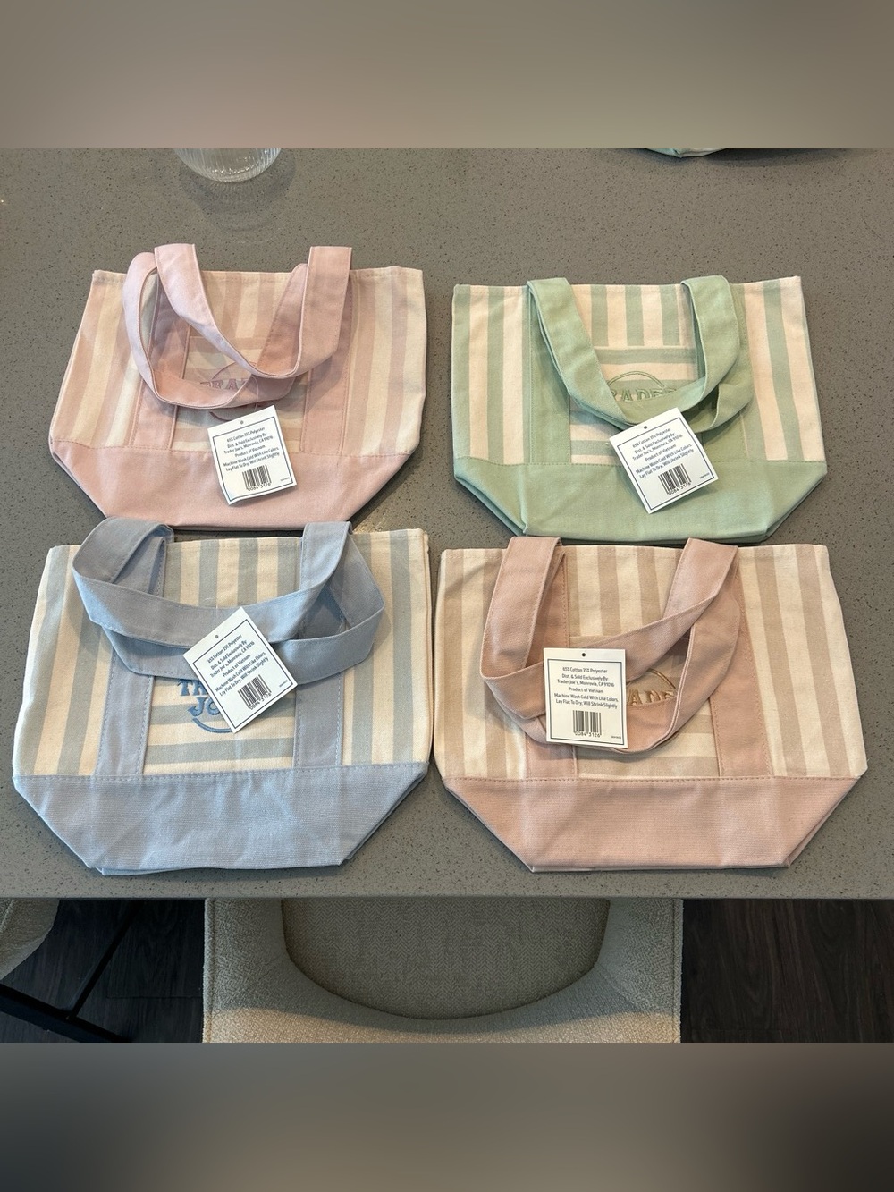 Trader Joe's Striped Canvas Tote in Pastel Pink, Blue, Green, Beige
